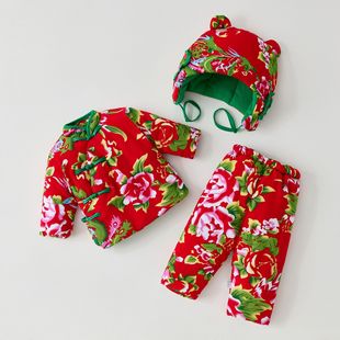 男女宝宝冬装套装喜庆新年衣服安阳童装儿童棉衣加厚东北大花棉袄