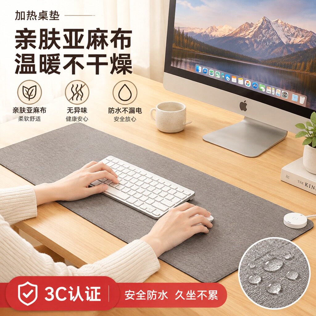 冬季办公室加热鼠标垫学生写作业加厚超大防水不漏电发热暖手桌垫