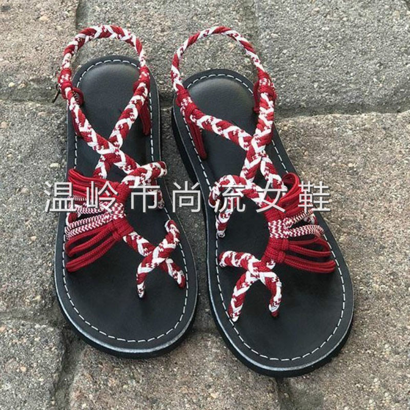 Wish亚马逊2025夏欧美拼色绳结沙