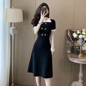显瘦A字短袖 深圳南油小香风冰丝小黑裙女2025夏季 修身 针织连衣裙