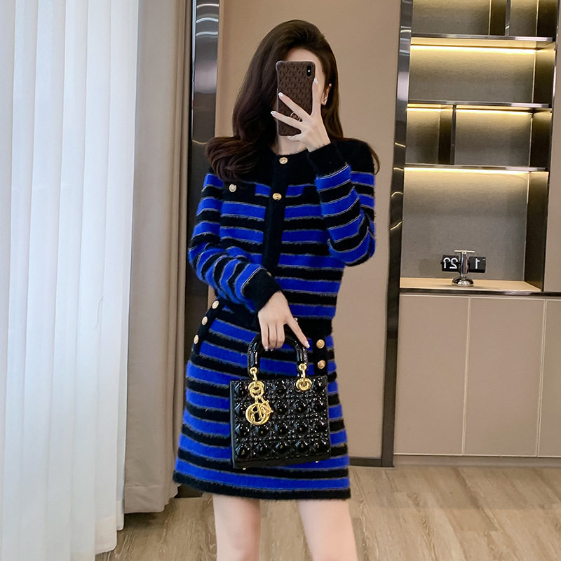 小香风时尚休闲套装女2025年秋季撞色开衫长袖半身裙两件套装裙子图片