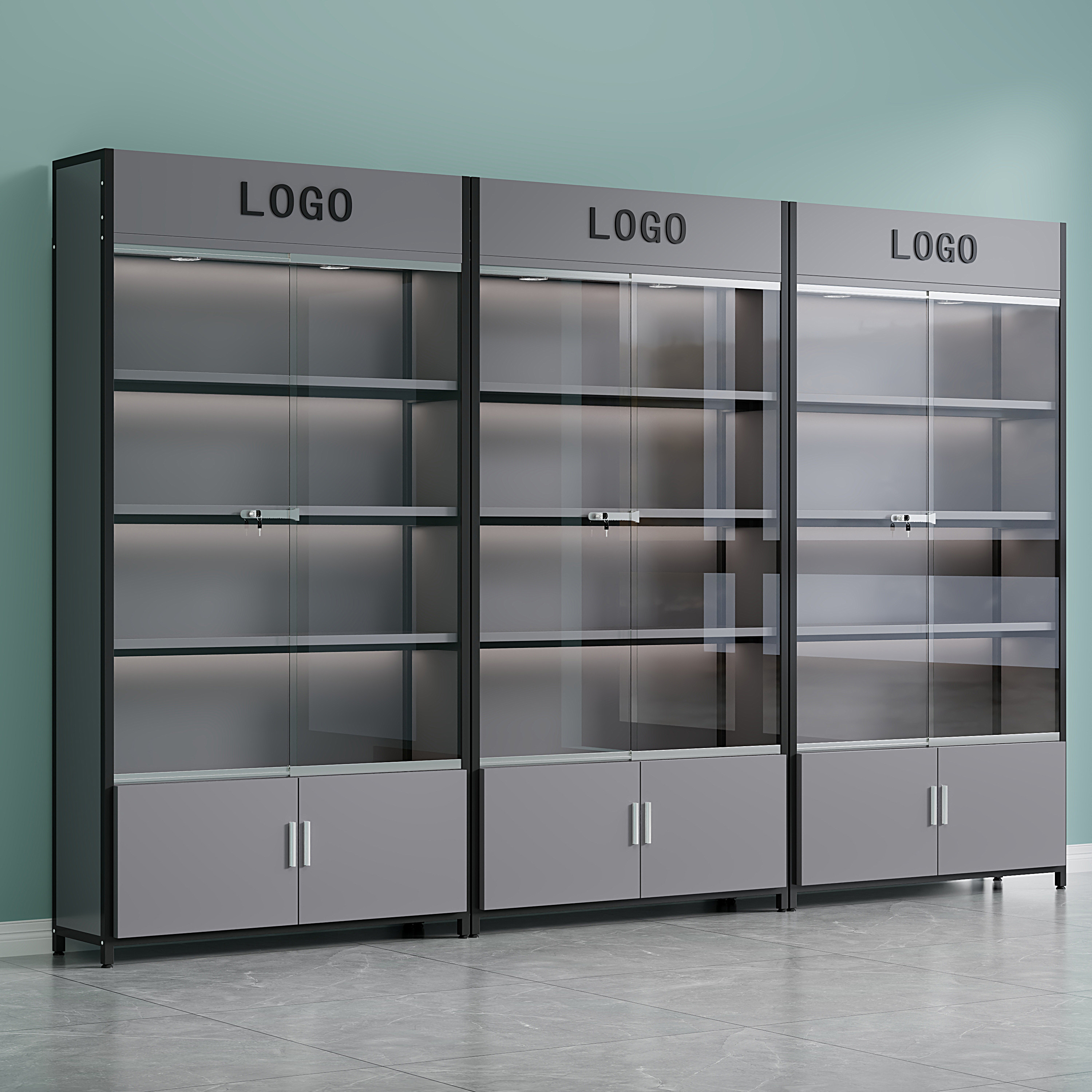 展示柜货柜玻璃门带锁商用样品产品陈列柜手办玩具柜化妆品展示架