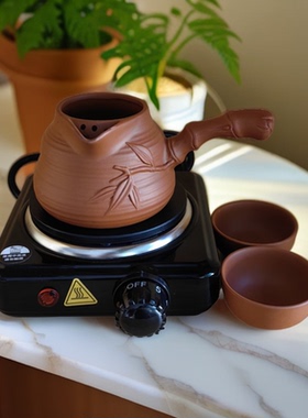 甘肃罐罐茶炉西和煮茶罐红泥紫砂罐子电炉子电陶炉熬茶器家用套装