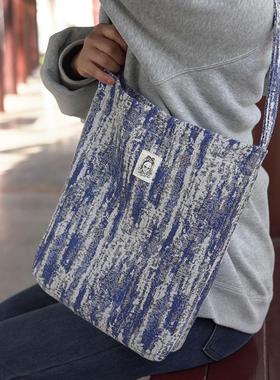 蓝色油画扎染提花牛仔布时尚单肩包女学生简约ins上班通勤高级感