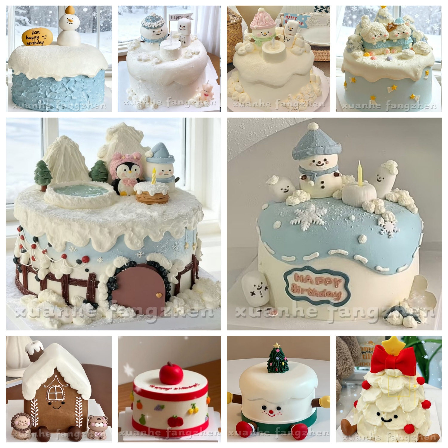 2026新年仿真蛋糕梦幻雪景小雪人圣诞树苹果卡通摄影开业蛋糕模型
