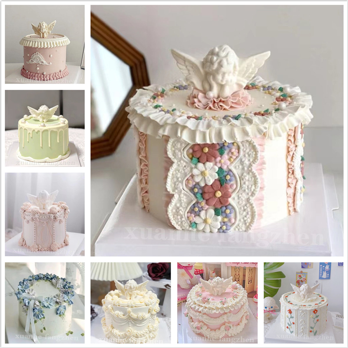 网红复古天使告白手绘蛋糕模型