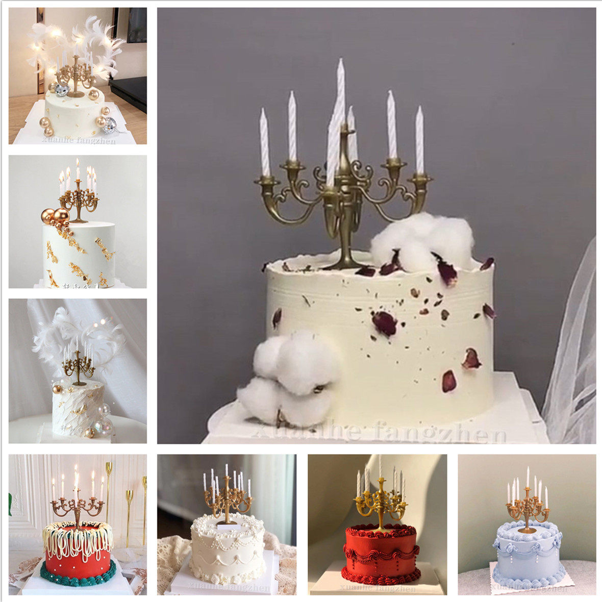 网红生日蛋糕模型ins风尚羽毛告白唯美复古烛台奶油定制仿真蛋糕
