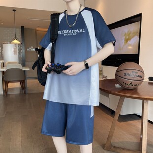 青少年冰丝速干短袖t恤男孩夏季2025新款高初中生大童篮球服套装