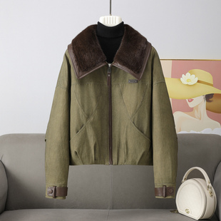 2025冬高端鹅绒羽绒服小个子短款皮草外套韩版水貂毛大翻领派克服