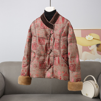 气质短款加厚国风外套高端皮草水貂毛2025新款鹅绒羽绒服女款冬季