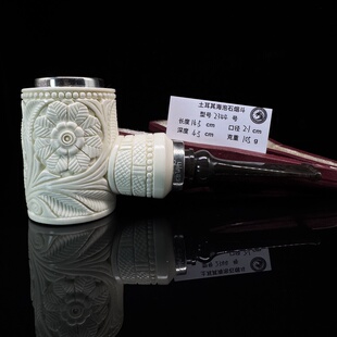 土耳其海泡石烟斗2344双银圈满雕花篮空腔大气室大师手工雕刻签名