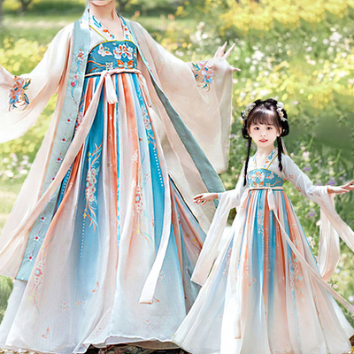 母女童亲子装汉服春秋2025新款古风唐装演出服儿童超仙古装连衣裙