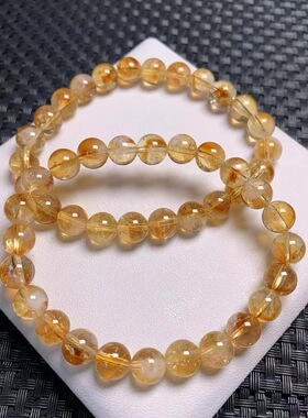 天然巴西黄水晶手链黄阿塞招财黄色珠子串珠散珠单圈手串男女饰品
