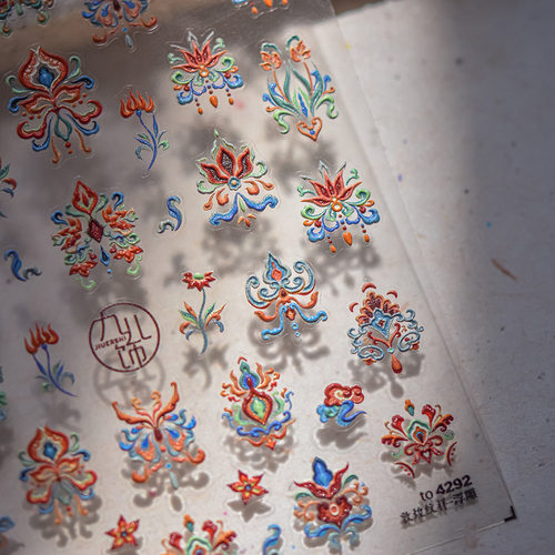 新中式花纹浮雕立体美甲贴画波西米亚指甲电脑平板相机diy贴纸