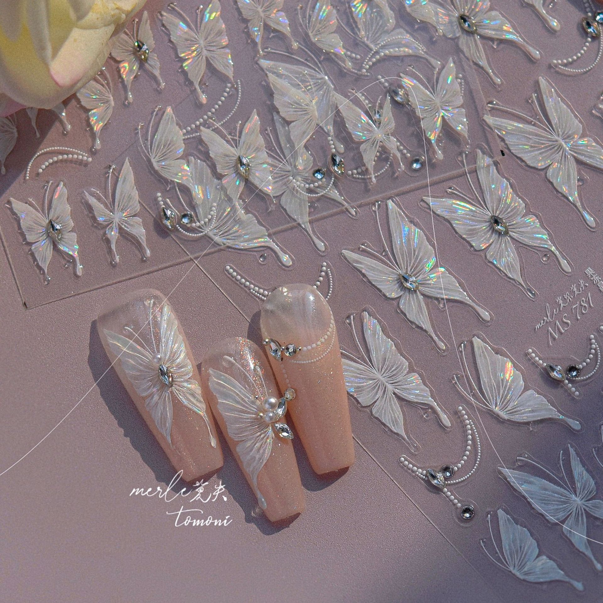 丝绸蝴蝶晶砖立体美甲贴纸装饰指甲电脑手机壳iPad手账笔记本贴画