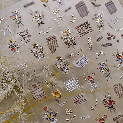 金色花束烫金美甲贴纸装饰指甲电脑手机壳iPad手账耳机相机贴画