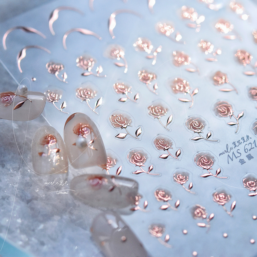 玫瑰烫金美甲贴纸背胶指甲贴装饰ins风笔杆贴文具相机手机壳贴画