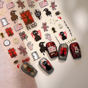 万圣节暗黑小鸟金属立体美甲贴纸装饰指甲电脑手机壳iPad相机贴画