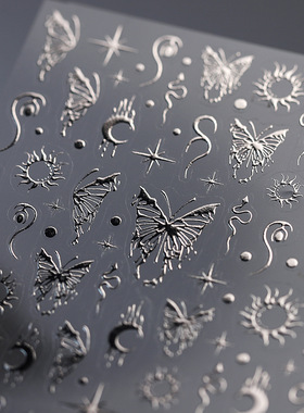 酷gril烫金银色立体浮雕美甲贴纸背胶指甲电脑手机壳平板相机贴画