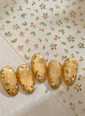绿叶花朵烫金立体美甲贴纸背胶装饰指甲电脑手机壳ipad手账贴画