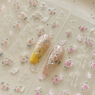 ins玫瑰花园美甲浮雕立体贴纸装饰指甲电脑手机壳手账咕卡贴画