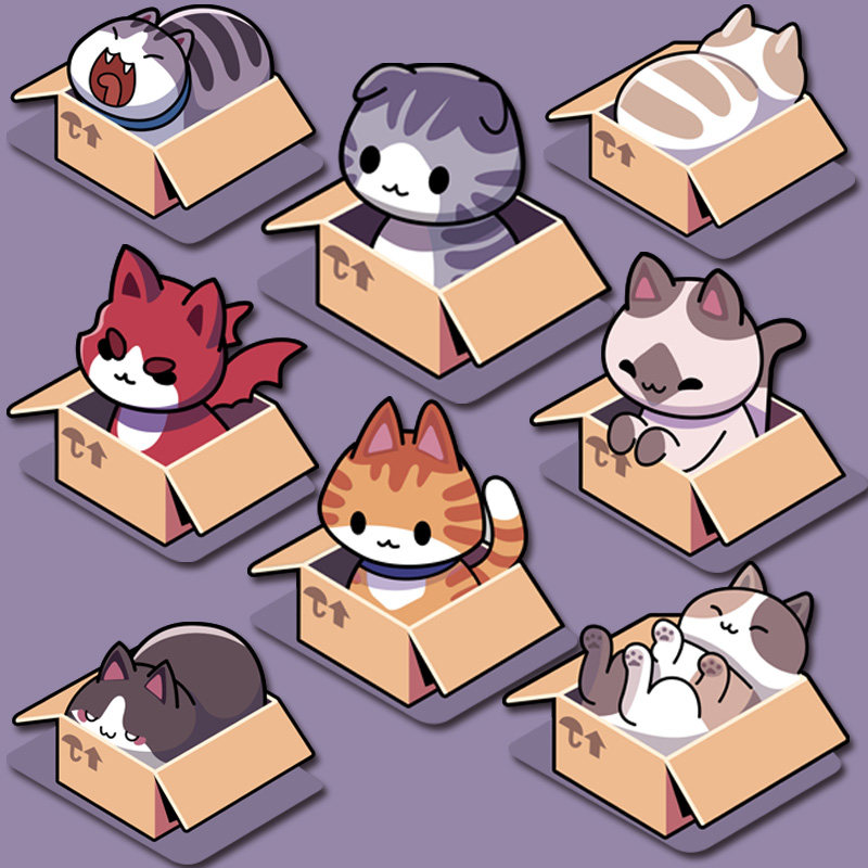 卡通可爱宠物纸盒小猫贴纸行李箱笔记本电脑ipad摩托车头盔贴画