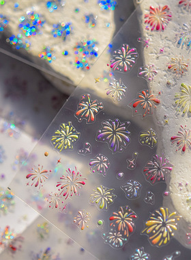 新年春节2026烟花灿烂金属美甲贴纸装饰小图案指甲贴ipad电脑贴画