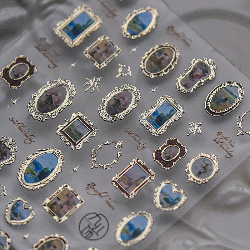 框框油画烫金美甲贴纸复古装饰指甲电脑手机壳平板手账笔记本贴画