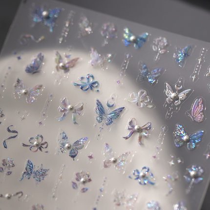 蝴蝶星光立体美甲贴纸浮雕背胶指甲贴笔记本电脑文具平板手机贴纸