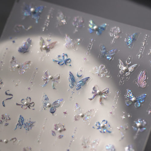 蝴蝶星光立体美甲贴纸浮雕背胶指甲贴笔记本电脑文具平板手机贴纸