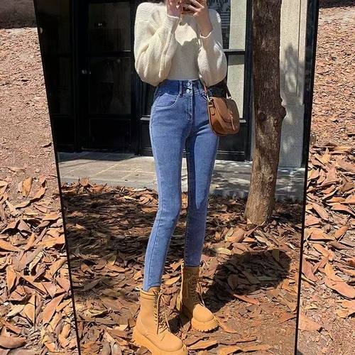 时尚高腰牛仔裤女紧身小脚裤子2025年秋冬新款显瘦弹力提臀铅笔裤