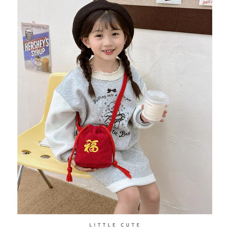 宝宝新年拜年包儿童小福袋零钱包女孩灯芯绒小挎包男孩配饰单肩包