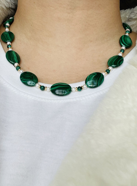 【那么骄傲】原创设计师项链天然孔雀石白水晶小灯泡淡水珍珠