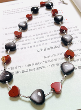 【忧伤还是快乐】原创设计师项链高档黑曜石红石设计感