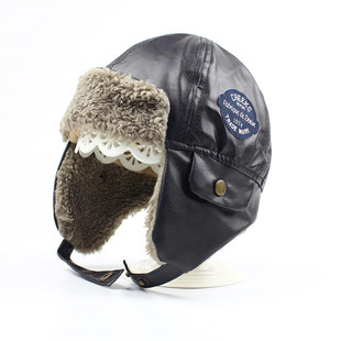 潮款儿童帽子冬季男童PU皮雷锋帽婴幼儿防风保暖风雪帽宝宝护耳帽