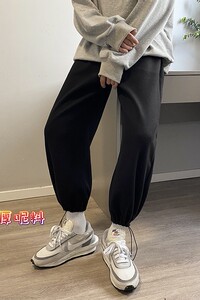 秋冬季港风男ins纯色呢料休闲加绒加厚束脚裤男K2101 P50控68图片