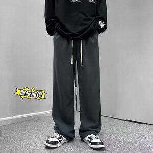 港风冬季加绒加厚休闲裤男士纯色百搭拖地卫裤男K3678J P55控价68图片