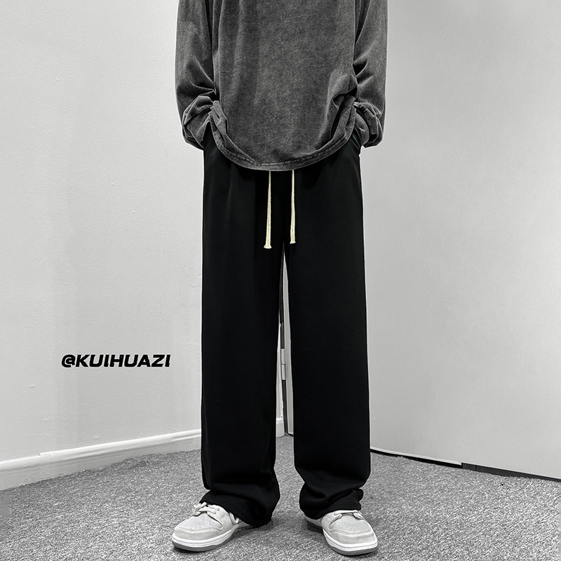 港秋季男士纯色宽松直筒拖地裤K3678 P45控58/K3678J加绒 P55控68图片