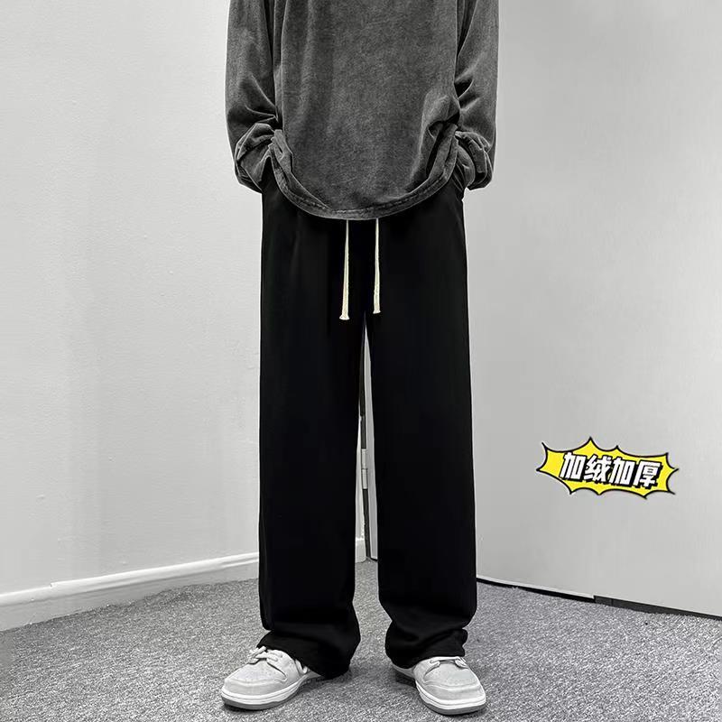 港风冬季加绒加厚休闲裤男士纯色百搭拖地卫裤男K3678J P55控价68图片