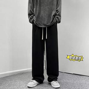 港风冬季加绒加厚休闲裤男士纯色百搭拖地卫裤男K3678J P55控价68图片