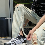 夏季港风破洞拉链脚口牛仔裤印花宽松休闲长裤K5053B315P55控68，男装休闲裤，电商B315