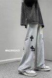2023春季新款港风高街少年十字架拖地卫裤K3663P45控价58，男装休闲裤，电商B315