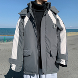 港风冬季青少年连帽中长款宽松拼接棉衣男MY8021P125控价158，男装棉衣，电商B315