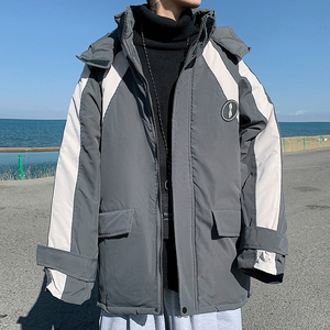 港风冬季青少年连帽中长款宽松拼接棉衣男MY8021P125控价158
