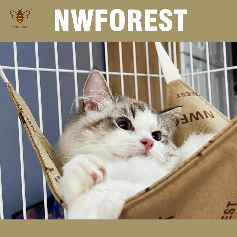时髦字母款猫吊床猫咪秋千挂式猫吊床笼装棉麻字母猫咪吊床笼子用