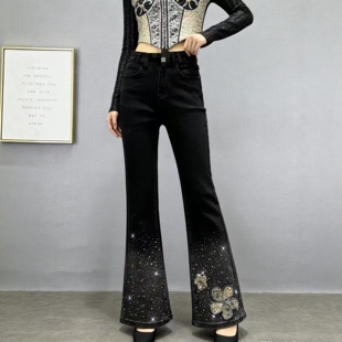 【2.5慧姐大码女装】2026新款牛仔重工钻裤子SZS99171-2-