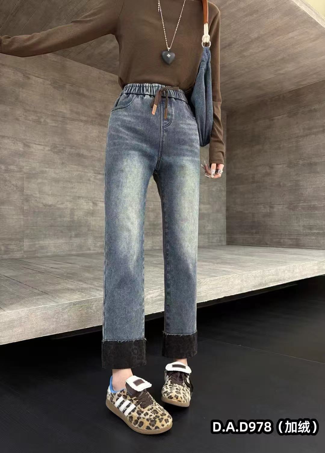 【11.7慧姐大码女装】2025新款加绒牛仔裤子DAD978-