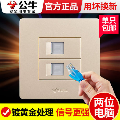 公牛香槟金网线插座8686型双电脑