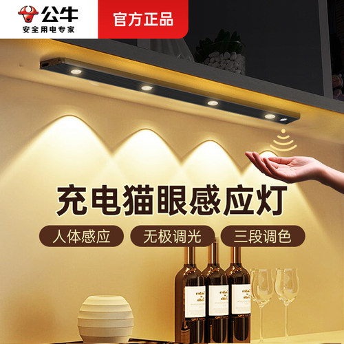 公牛人体感应猫眼橱柜灯三色调光