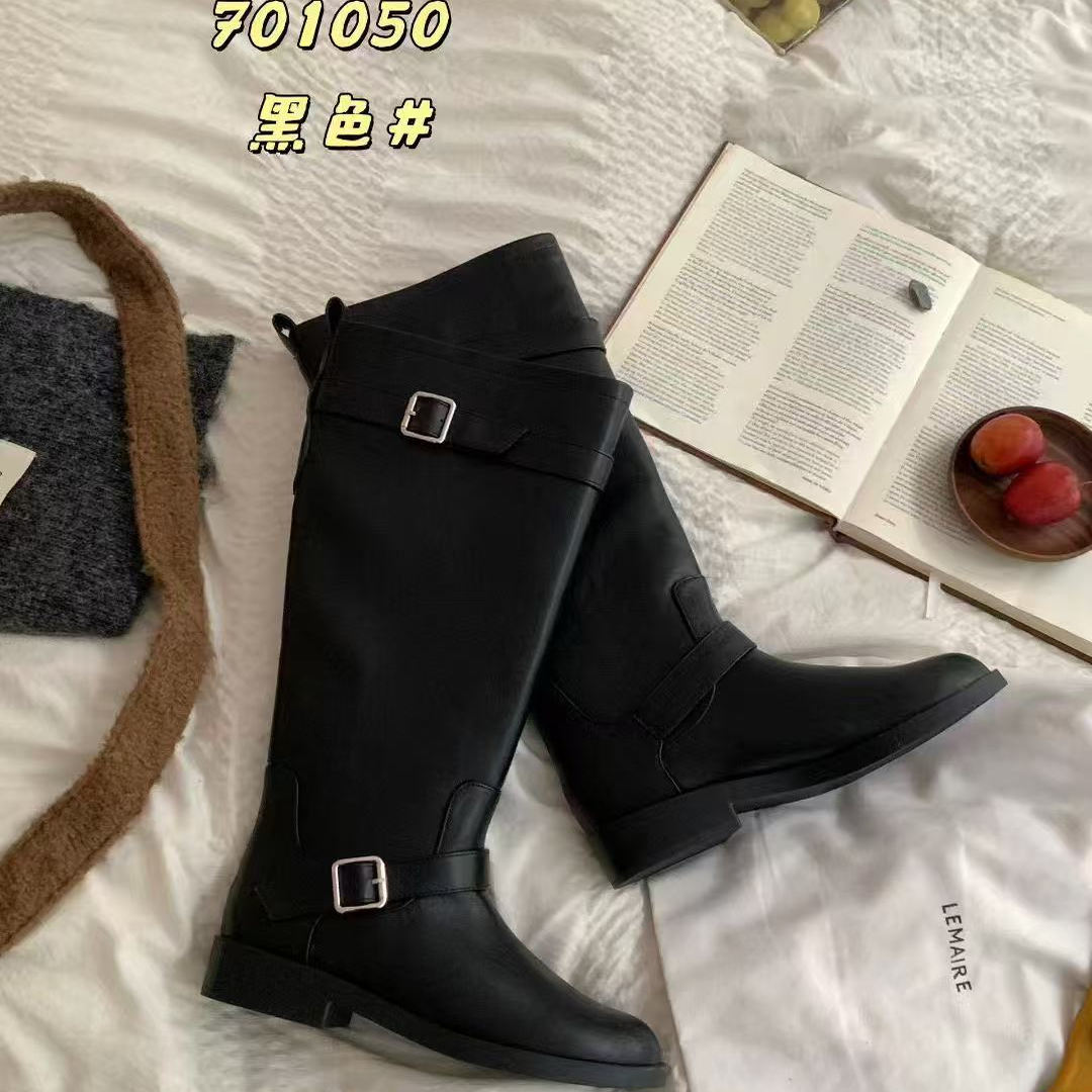 法式复古圆头粗跟高筒骑士靴